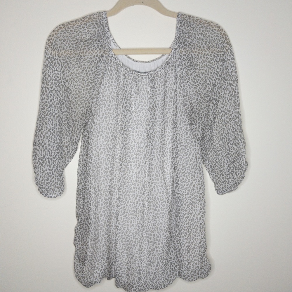 Elena Baldi Animal Print Silk Peasant Made in Italy Blouse